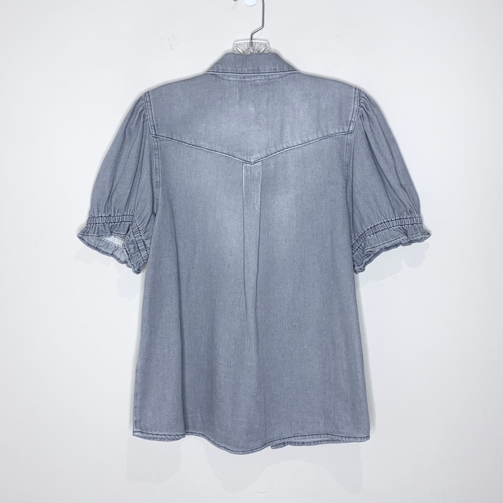 Ba&sh Danee Denim Shirt (Sz 3 / L) Puff Sleeve Button Down Light Grey - Picture 13 of 16